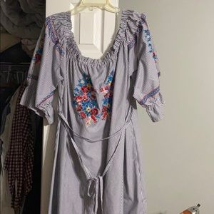 Blue pin striped floral pattern dress